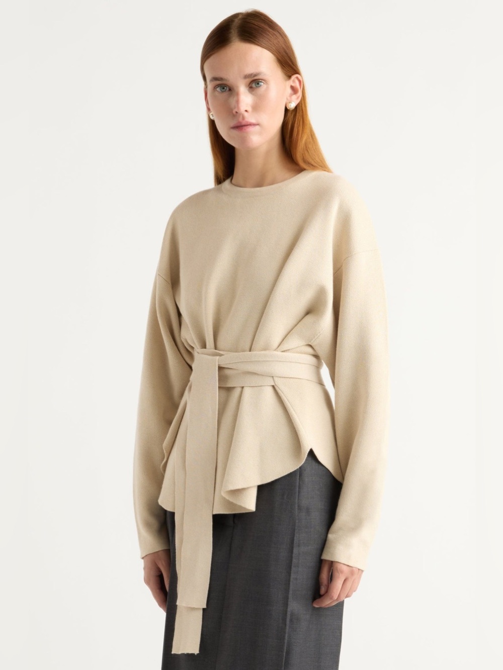 Modern Citizen Nara Tie-Front Knit Sweater Oatmeal Size Medium